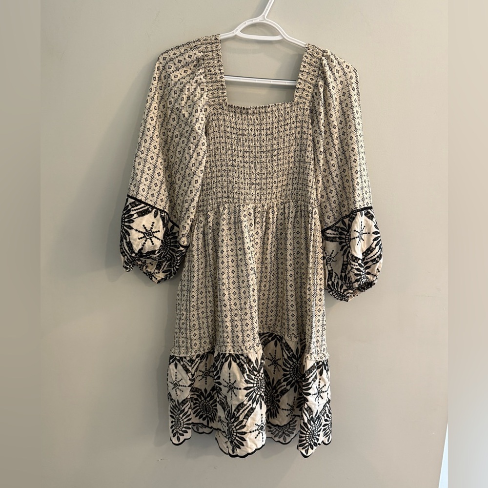 Bohemian Patterned Dress with Black Accents